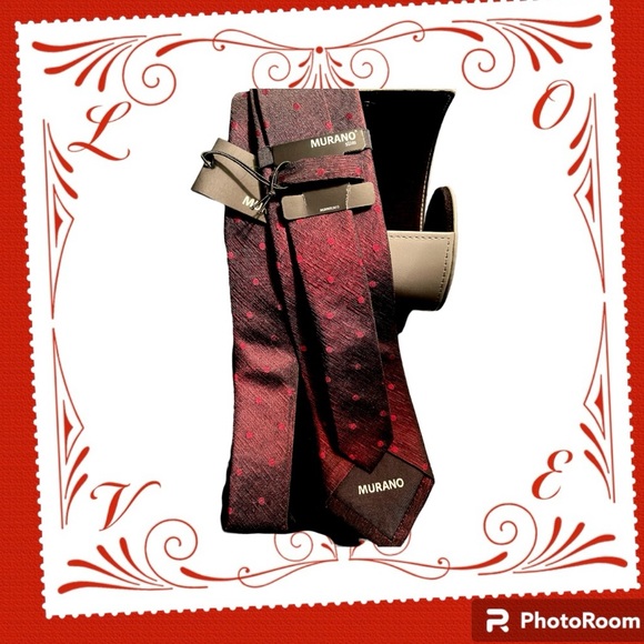 2Pc Murano High Sheen Red/black Tie& Leather Tie Case - Picture 3 of 10